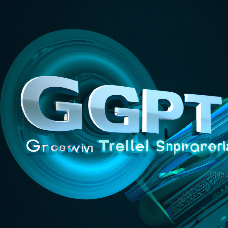 Diseño futurista azul con letras grandes 'GGPT' y elementos circulares abstractos