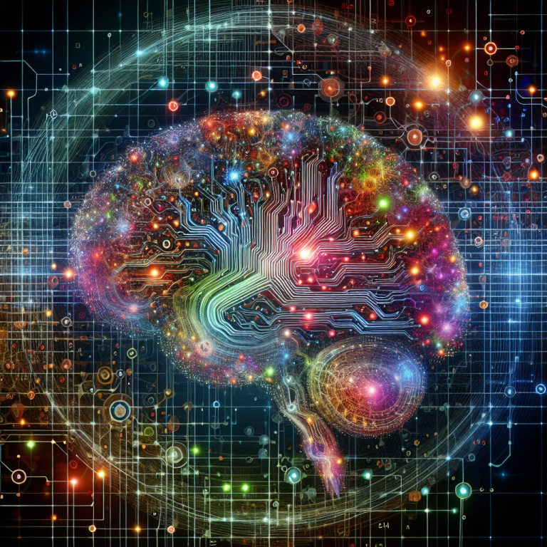 Imagen colorida y abstracta que representa un cerebro con elementos digitales y circuitos tecnológicos