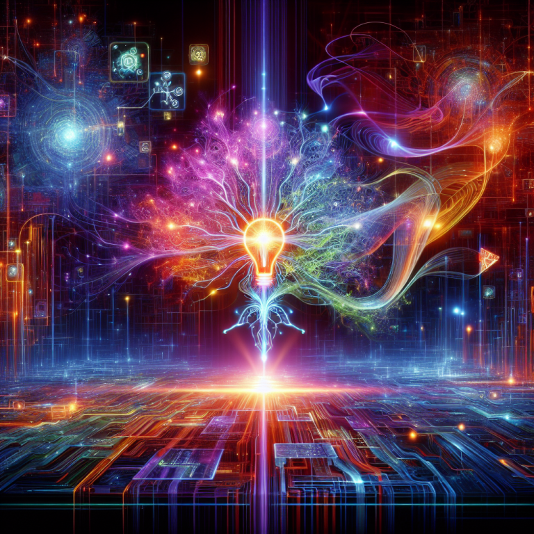 Bombilla luminosa con ramas neón simulando red neuronal sobre fondo tecnológico